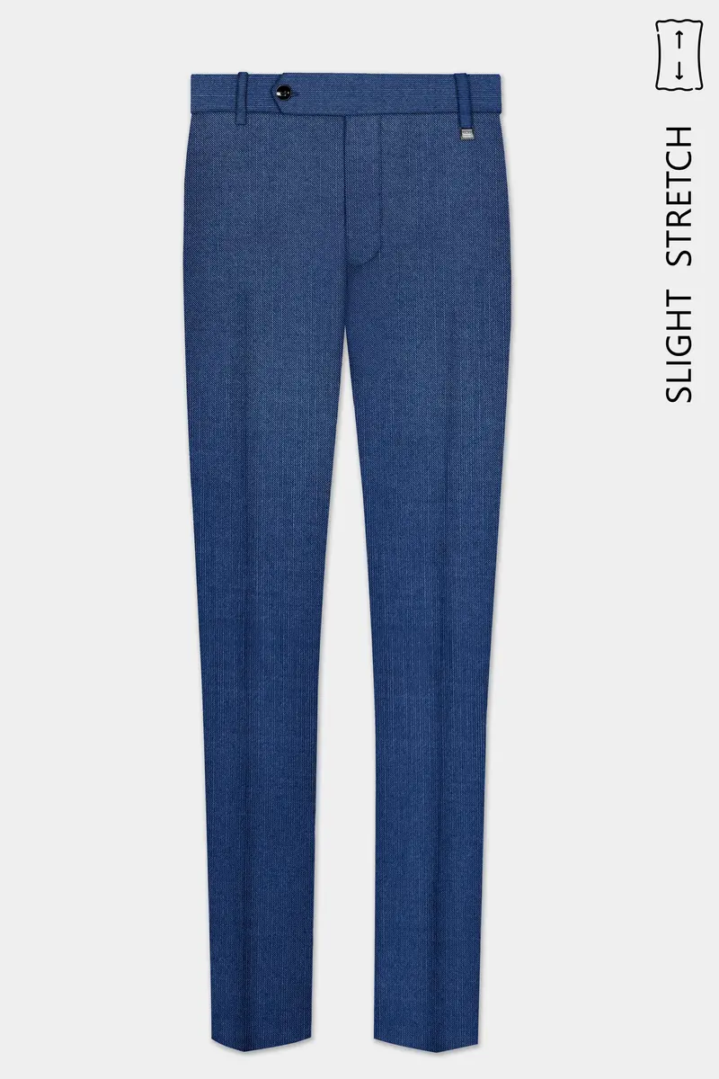 Marinoir-Cello Blue Solid Wool Rich Slight Stretch Waistband Pant 2