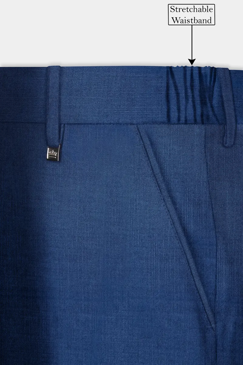 Marinoir-Cello Blue Solid Wool Rich Slight Stretch Waistband Pant 6