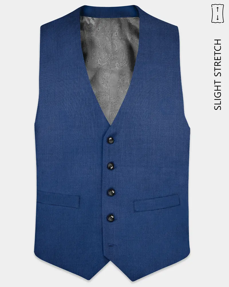 Marinoir-Cello Blue Solid Wool Rich Slight Stretch Waistcoat 1