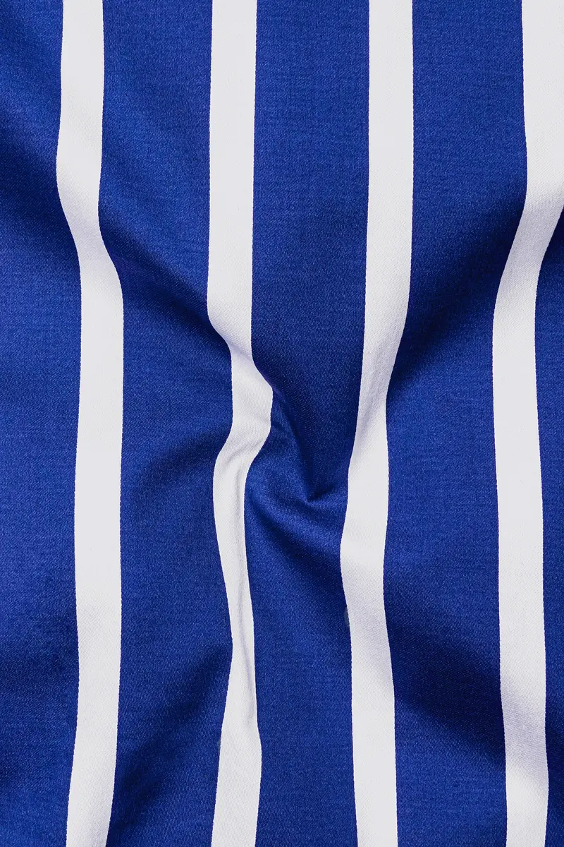 Marivon-Chambray Blue And Bright White Awning Striped Subtle Sheen Super Soft Premium Cotton Dress Shirt 3