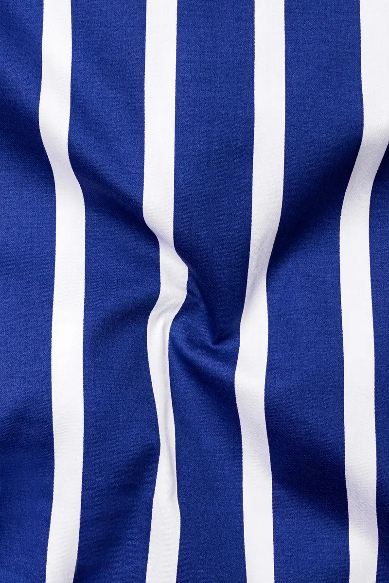 Marivon-Chambray Blue And Bright White Awning Striped Super Soft Premium Cotton Dress White Cuff Collar Shirt 3