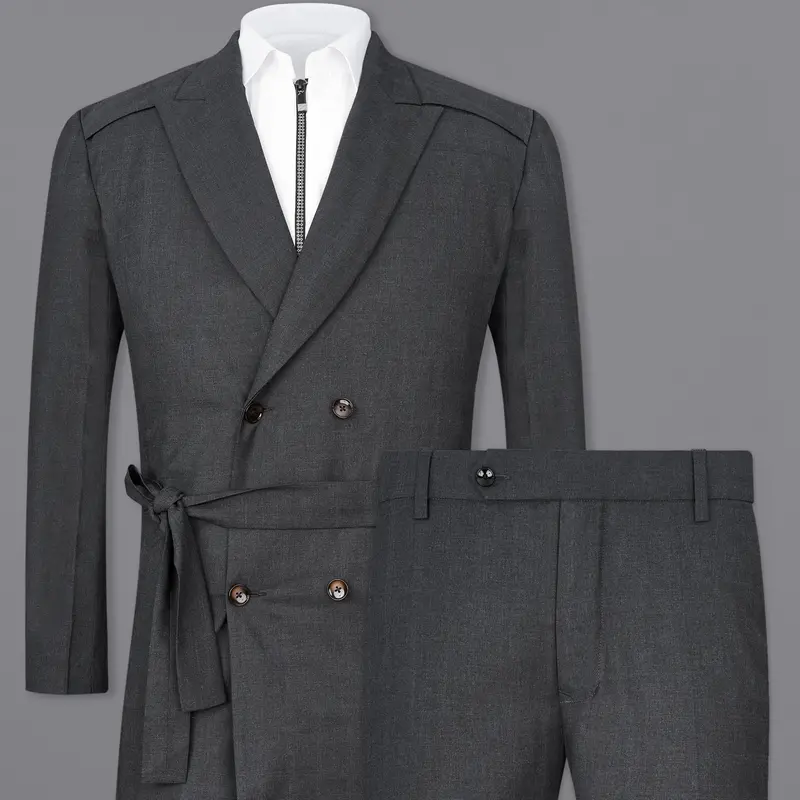 Marlin Gray Double Breasted Designer Overcoat With Pants 1
