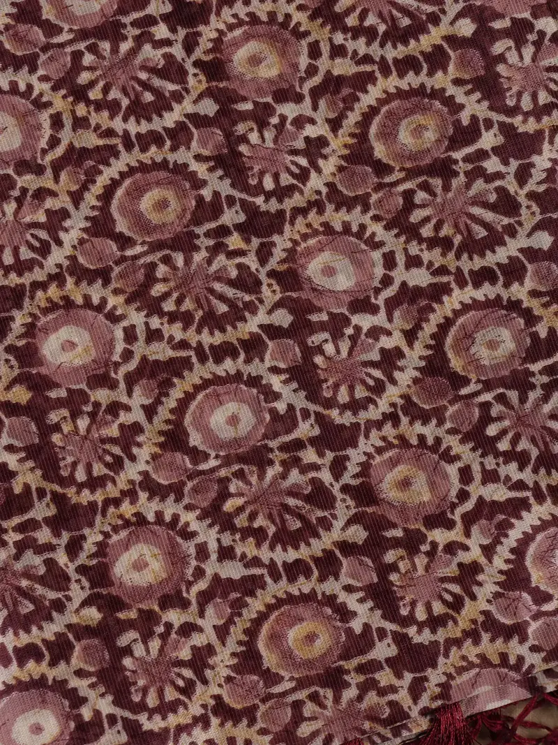 Maroon Abstract Floral Design Semi Tussar Saree 2