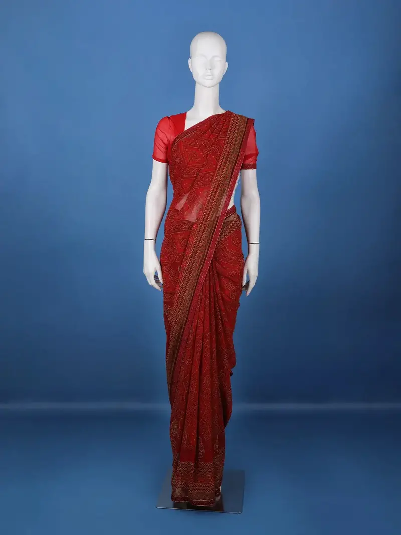 Maroon Bandhani Printed Georgette Saree With Contrast Border 1