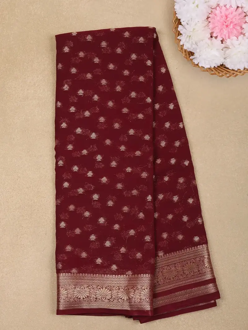 Maroon Butta Design Chiffon Saree 1
