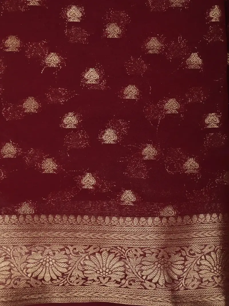 Maroon Butta Design Chiffon Saree 2