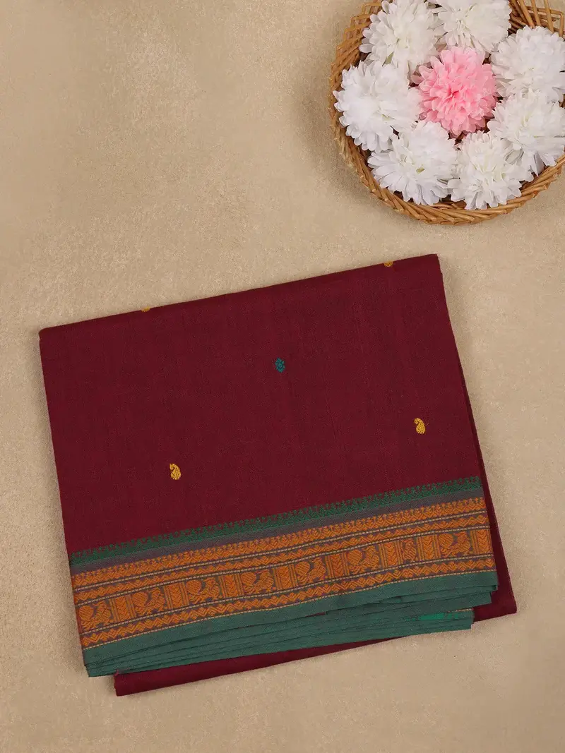 Maroon Butta Design Cotton Saree 1