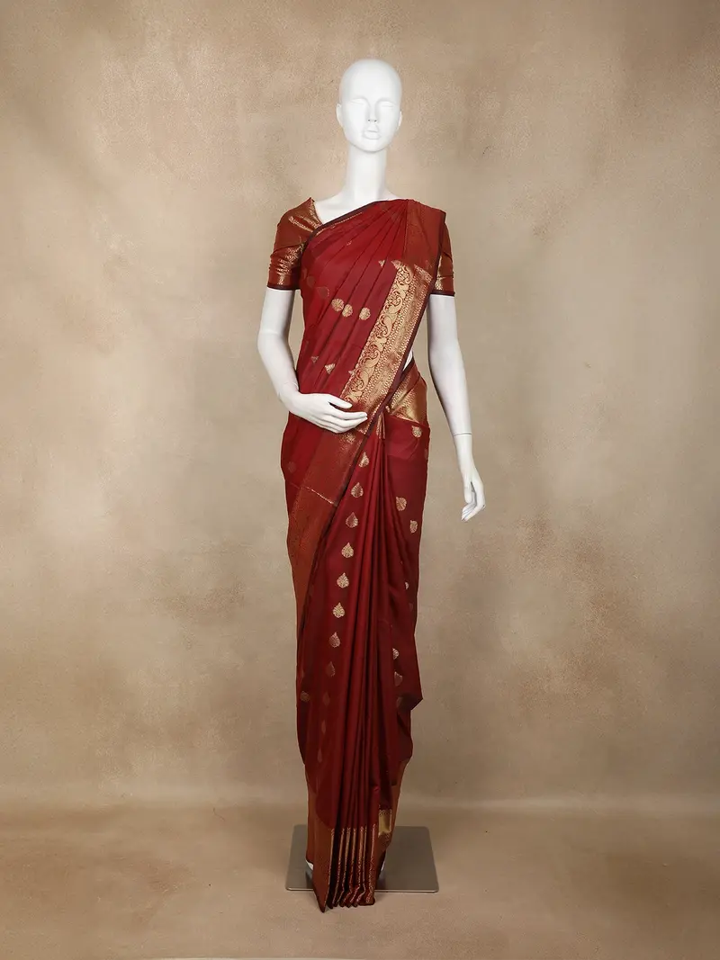 Maroon Butta Woven Design Art Silk Saree With Gold Zari Border 1