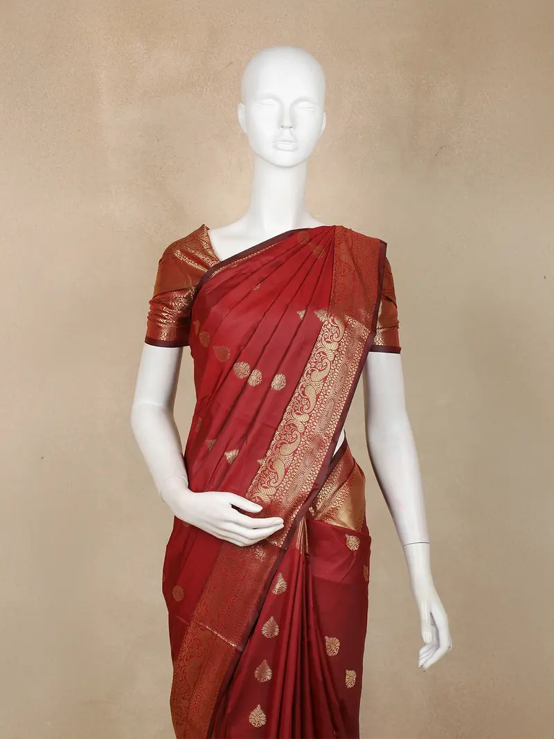 Maroon Butta Woven Design Art Silk Saree With Gold Zari Border 2