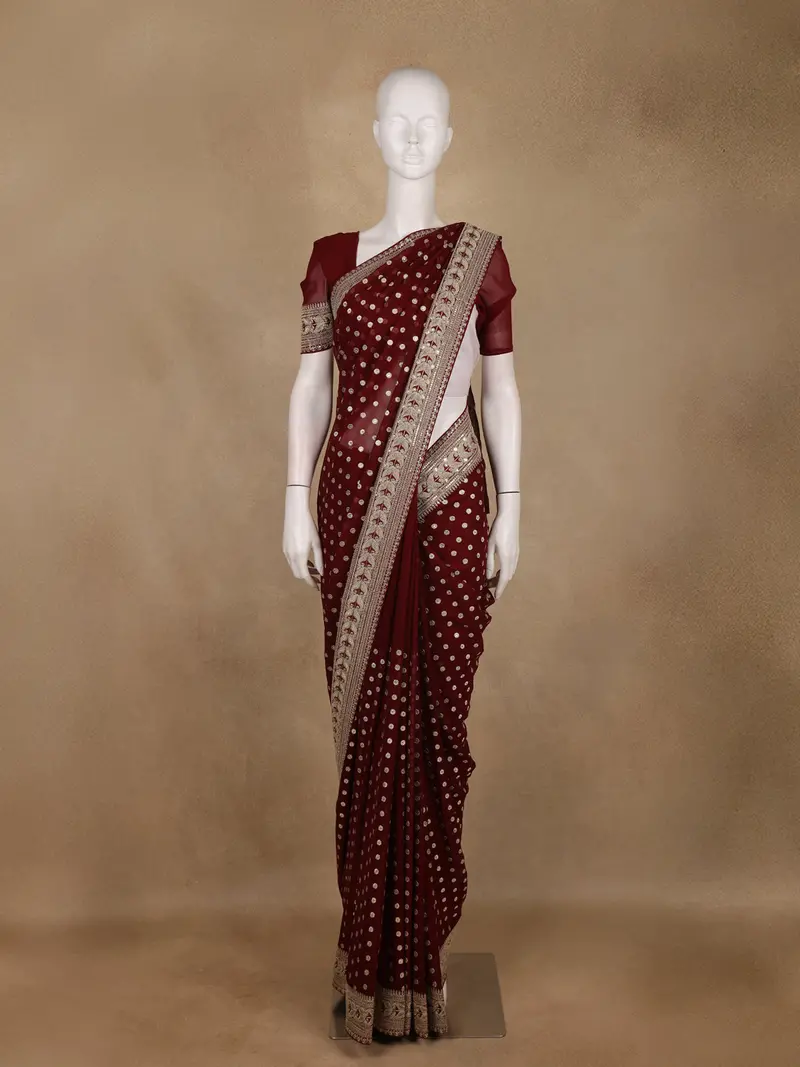 Maroon Butta Woven Design Banarasi Silk Saree 1