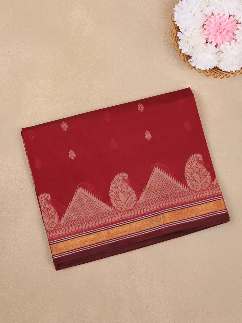 Maroon Butta Woven Design Cotton Saree With Zari Border 1