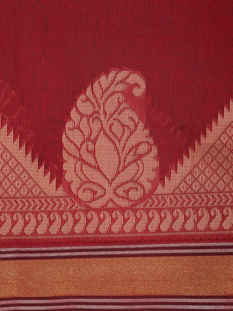 Maroon Butta Woven Design Cotton Saree With Zari Border 2
