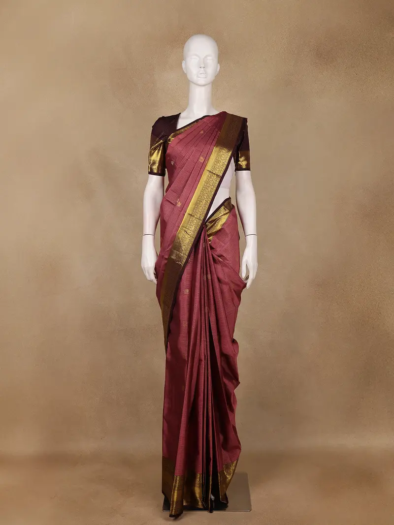 Maroon Butta Woven Design Pure Kanchipuram Silk Saree 1