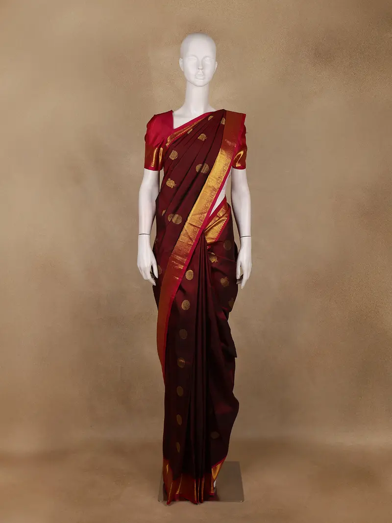 Maroon Butta Woven Design Pure Kanchipuram Silk Saree 1