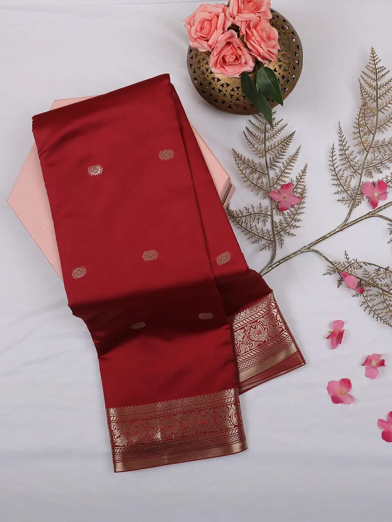 Maroon Butta Woven Design Soft Silk Saree 1