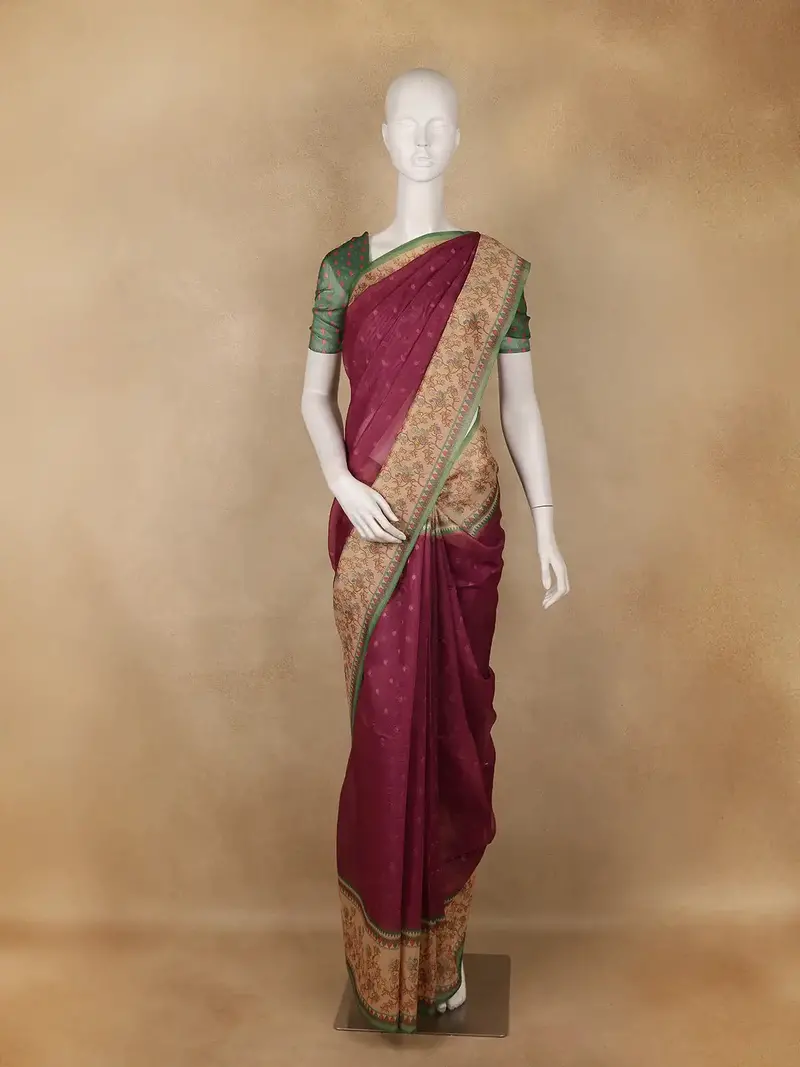 Maroon Butta Woven Tissue Saree With Contrast Blouse 1