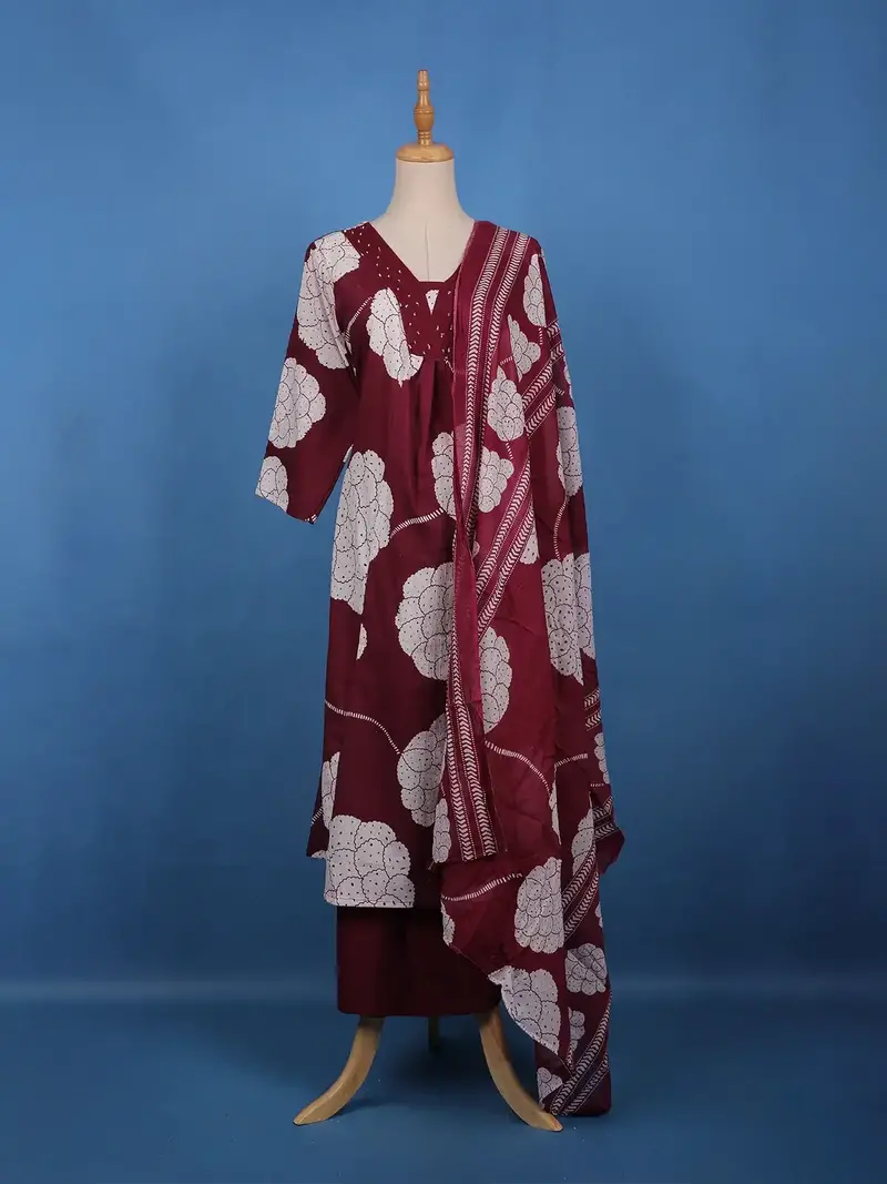 Maroon Cloud Floral Printed Cotton Salwar Suit 1