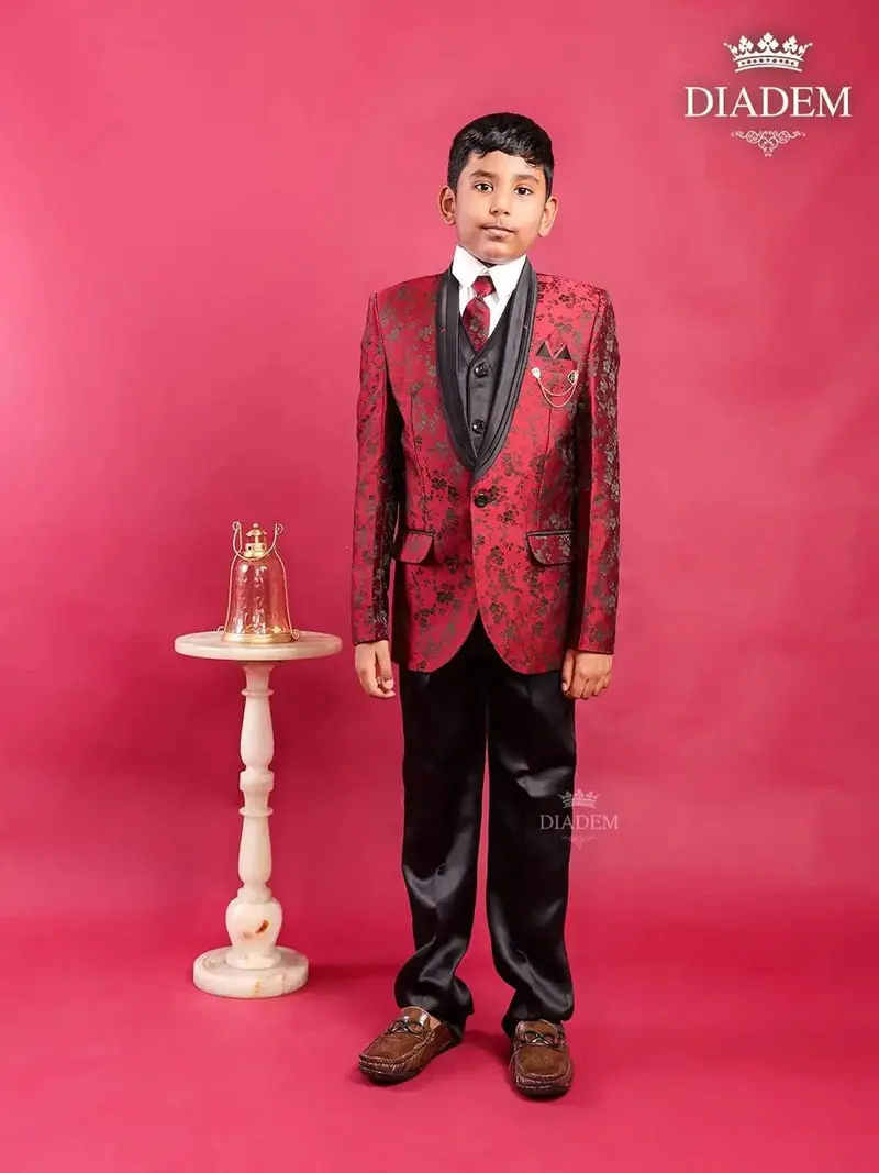 Maroon Coat Suit With Tie And Brooch 1