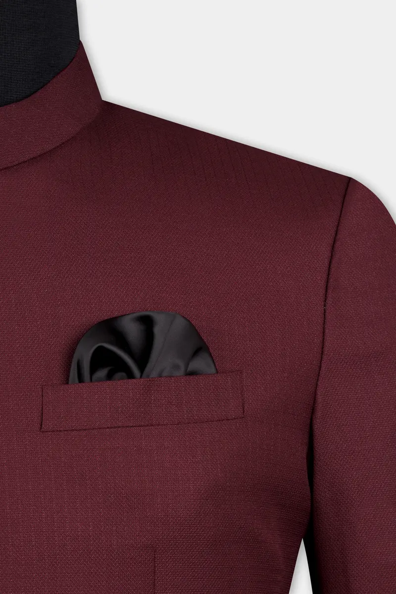 Maroon Dobby Textured Cross Placket Bandhgala Blazer 4