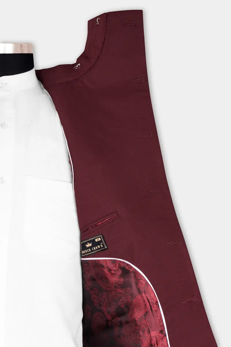Maroon Dobby Textured Cross Placket Bandhgala Blazer 5