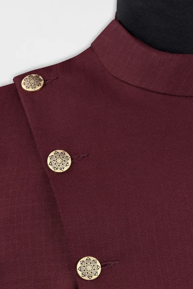 Maroon Dobby Textured Cross Placket Bandhgala Blazer 6