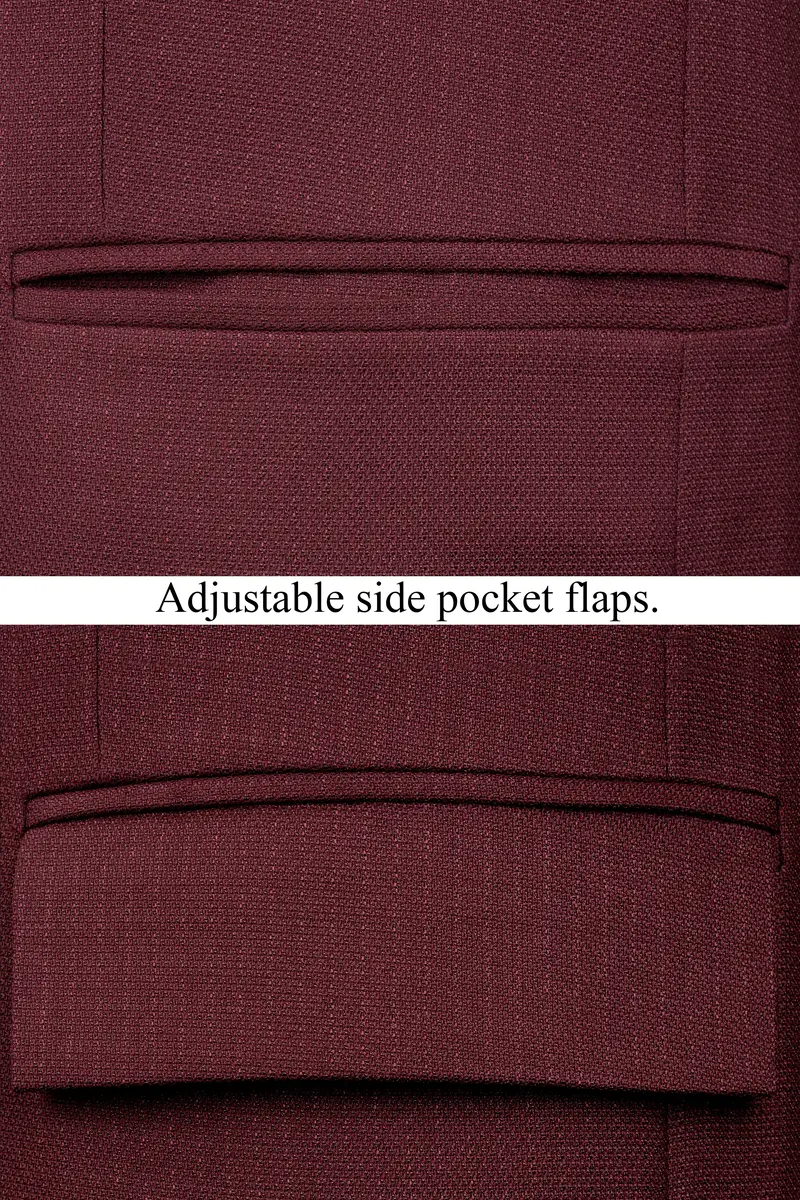 Maroon Dobby Textured Cross Placket Bandhgala Blazer 8