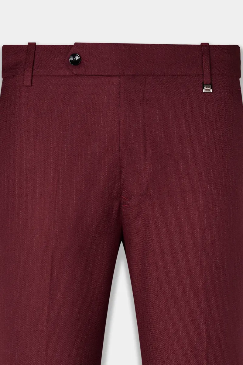 Maroon Dobby Textured Cross Placket Bandhgala Suit 11