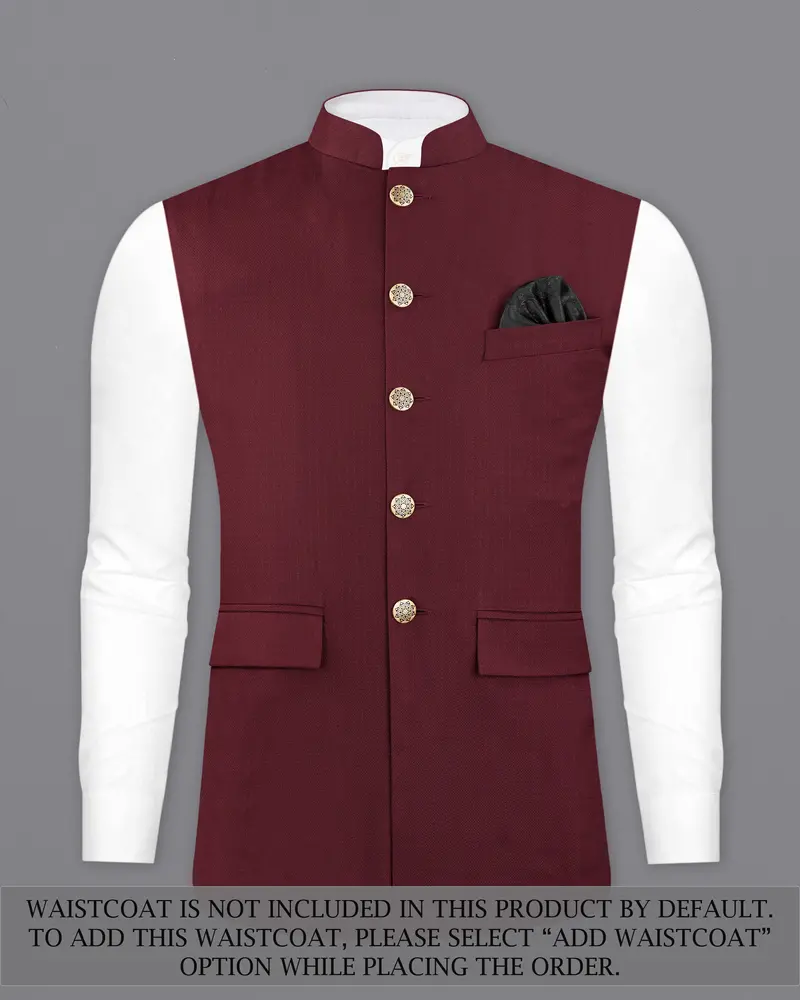 Maroon Dobby Textured Cross Placket Bandhgala Suit 14