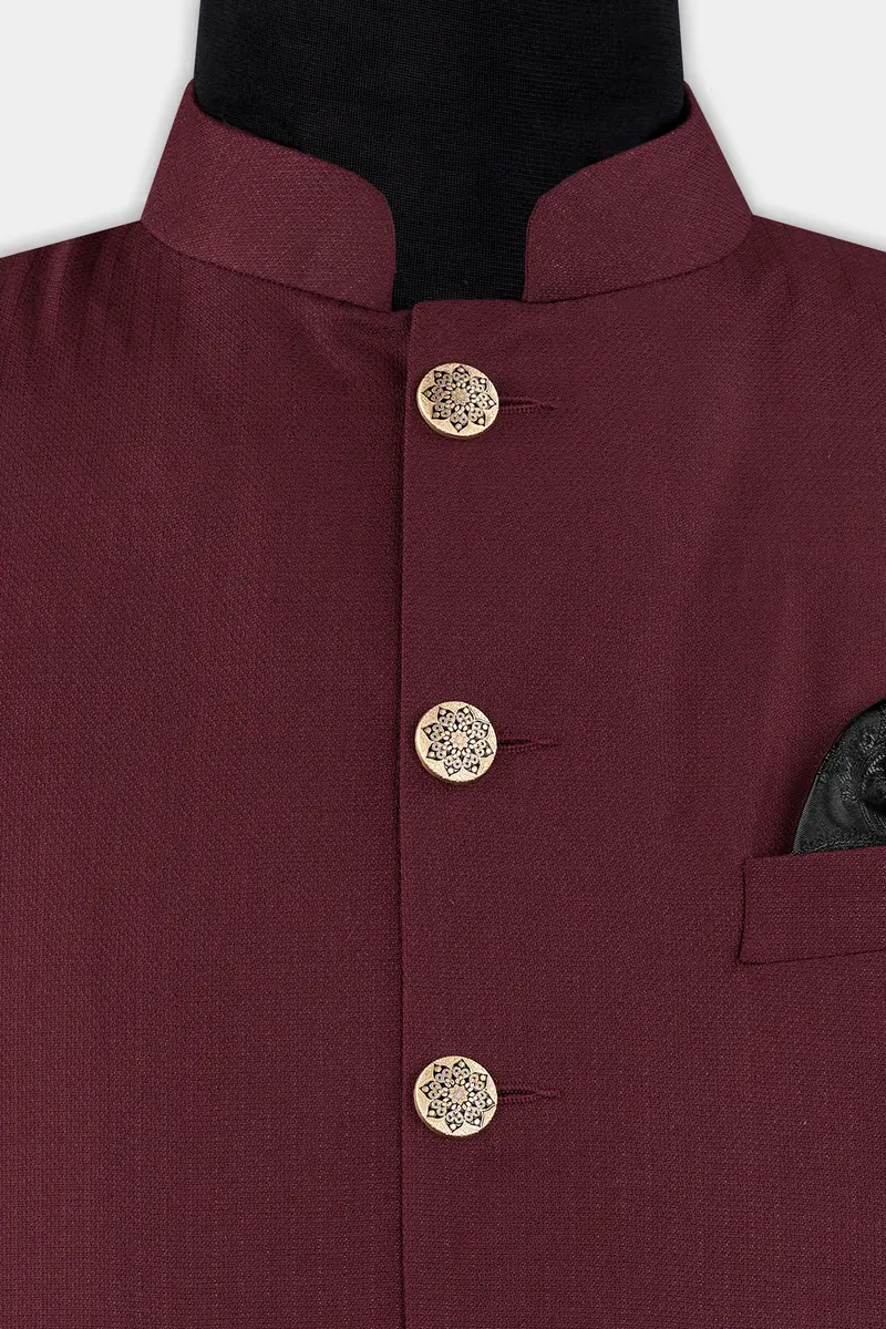 Maroon Dobby Textured Cross Placket Bandhgala Suit 16