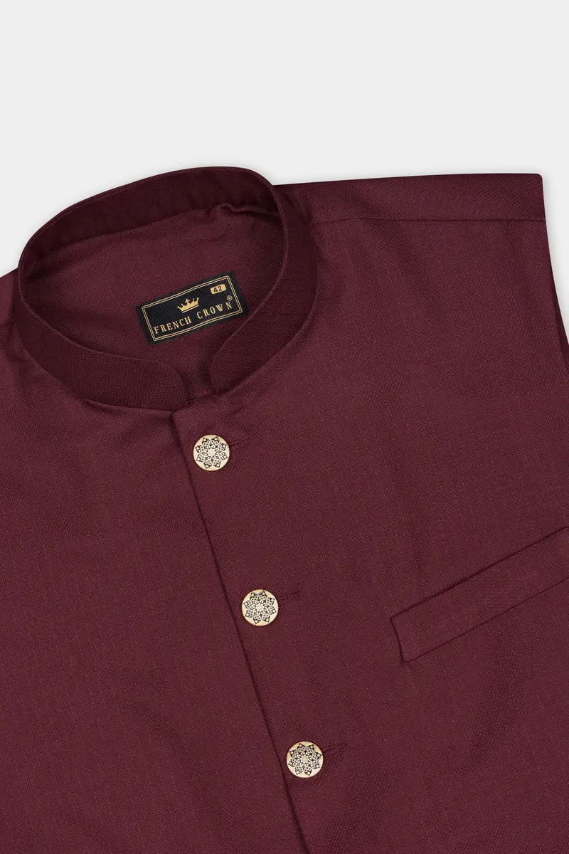 Maroon Dobby Textured Cross Placket Bandhgala Suit 17