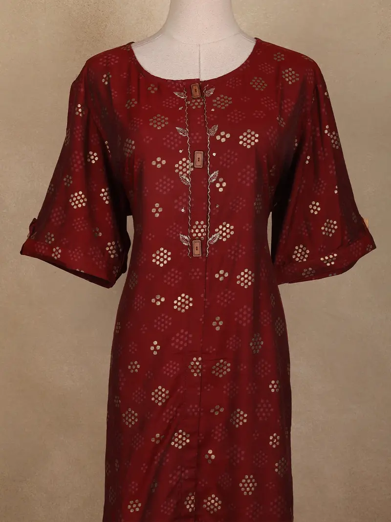 Maroon Dots Design Cotton Kurti 2