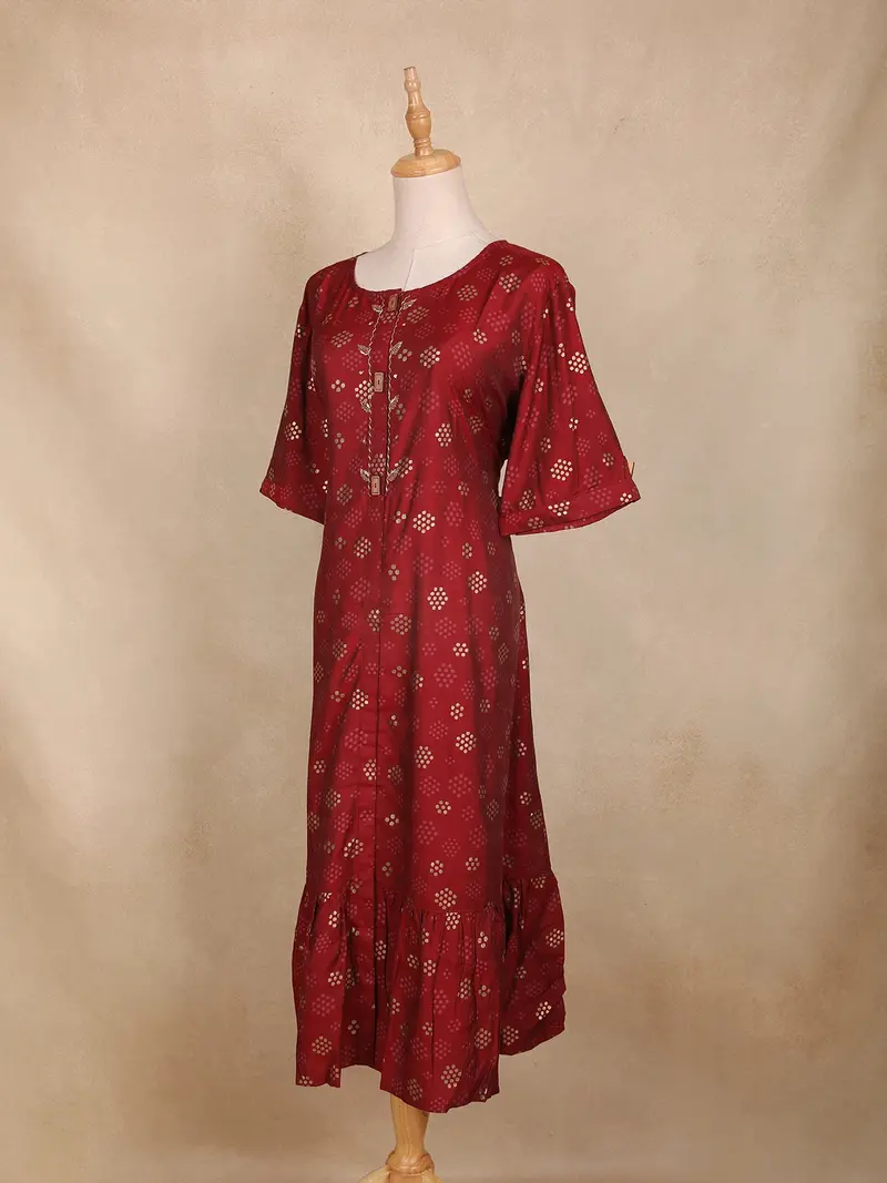 Maroon Dots Design Cotton Kurti 3