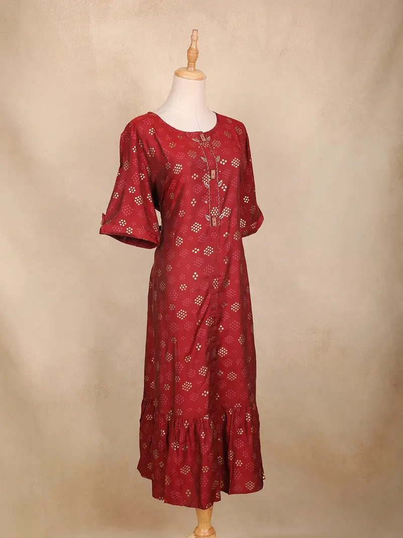 Maroon Dots Design Cotton Kurti 4