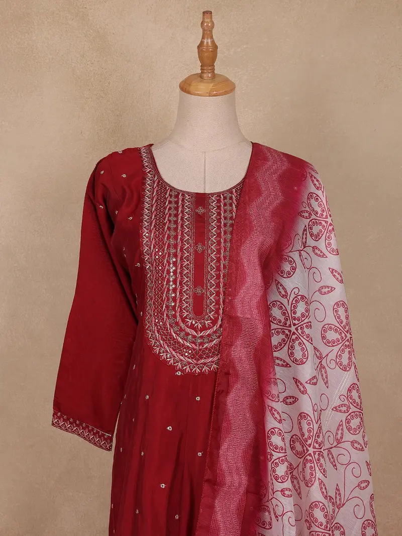 Maroon Embroidered Design Cotton Anarkali Salwar Suit 2