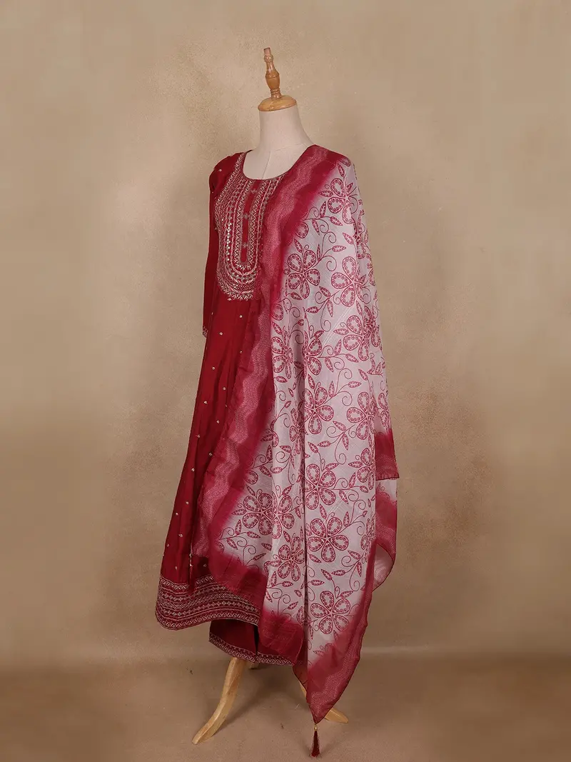 Maroon Embroidered Design Cotton Anarkali Salwar Suit 3
