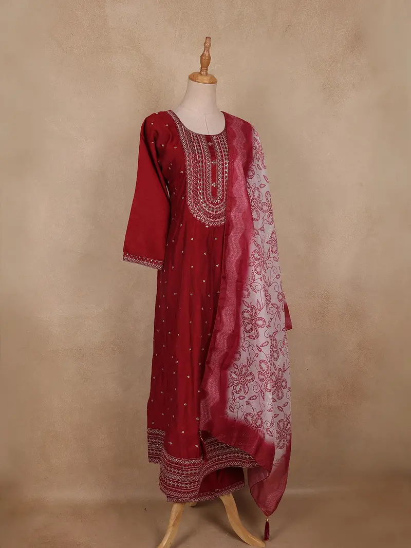 Maroon Embroidered Design Cotton Anarkali Salwar Suit 4