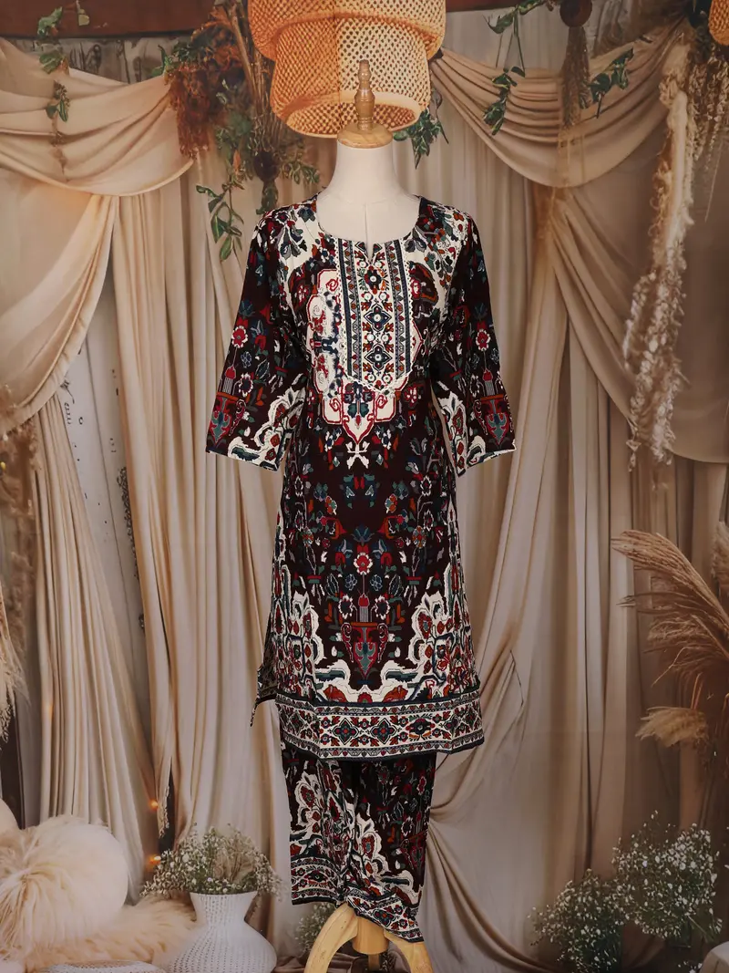 Maroon Ethnic Printed Design Cotton Straight Cut Salwar Suit 1