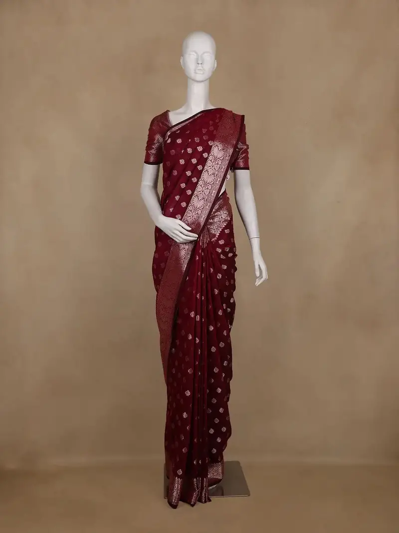 Maroon Floral Butta Art Silk Saree 1