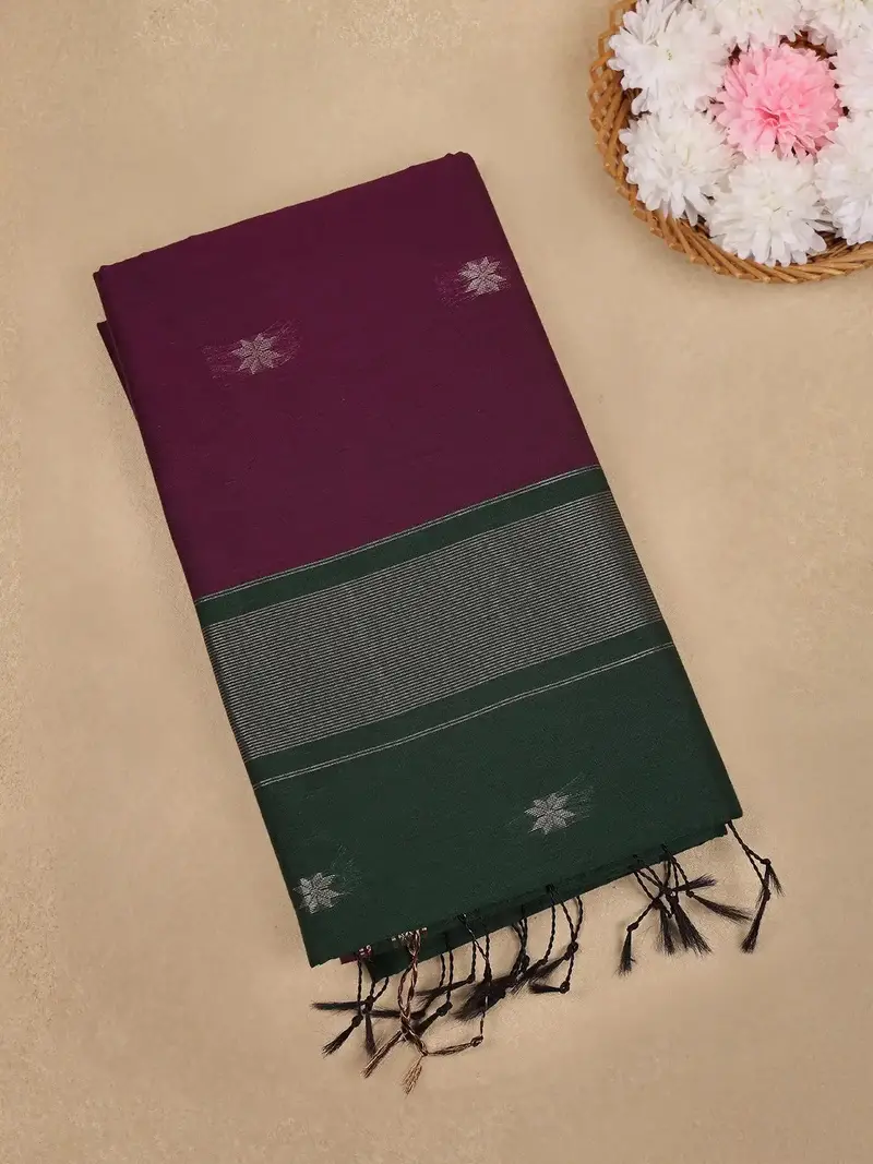 Maroon Floral Butta Design Cotton Saree 1