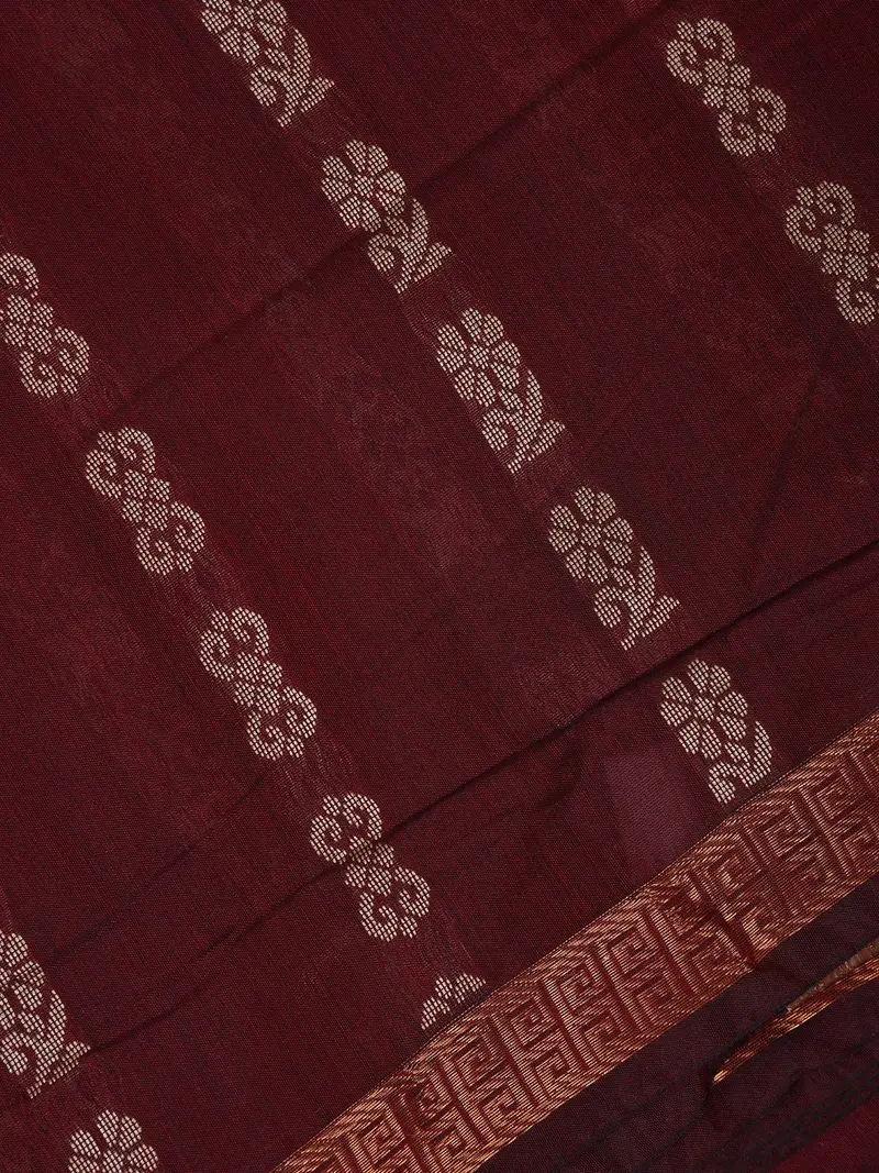 Maroon Floral Butta Design Cotton Saree 2