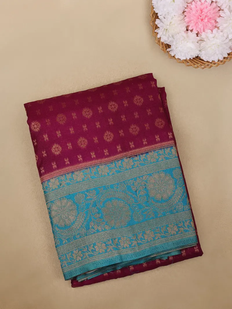 Maroon Floral Butta Design Georgette Saree With Contrast Border 1