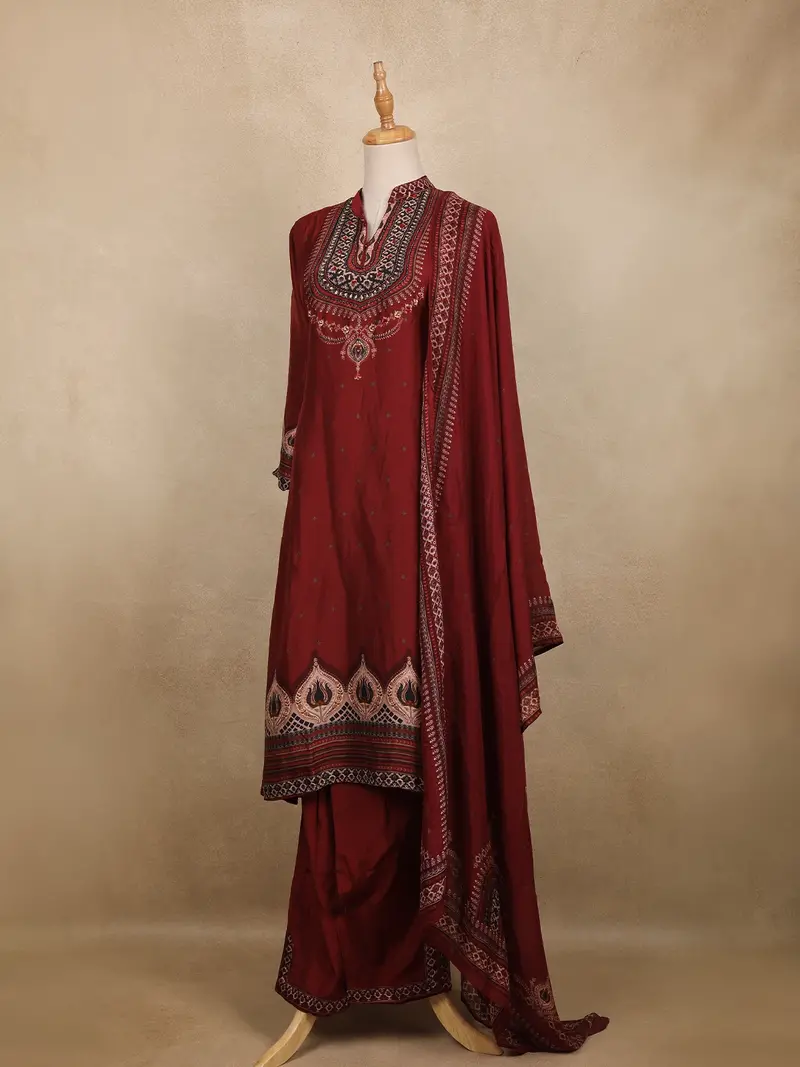 Maroon Floral Butta Design Silk Cotton Salwar Suit 3