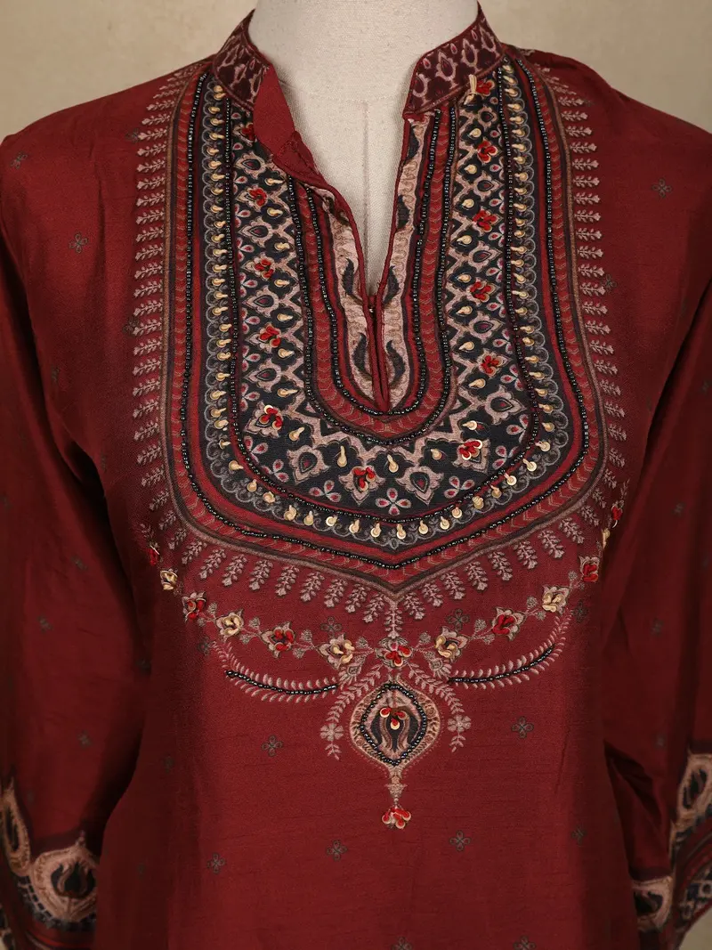 Maroon Floral Butta Design Silk Cotton Salwar Suit 5
