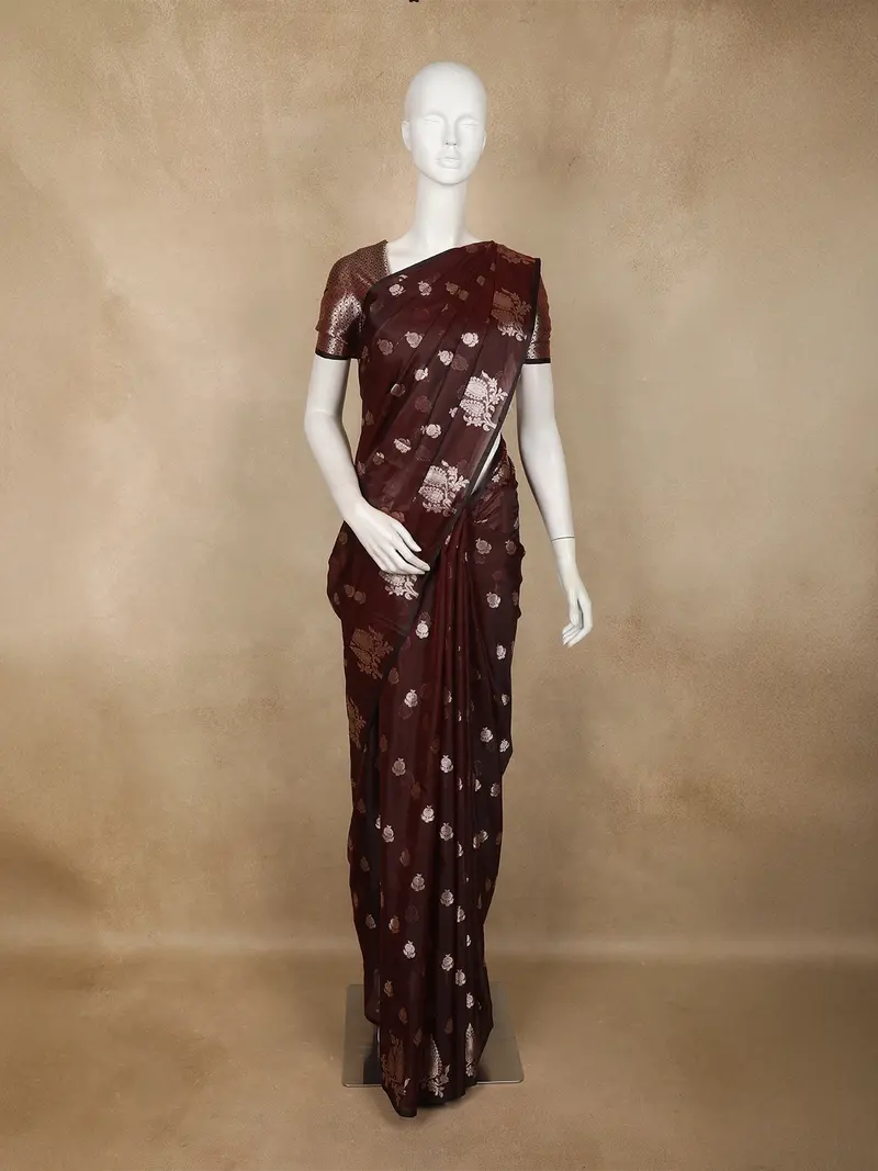 Maroon Floral Butta Woven Design Soft Tissue Saree 1