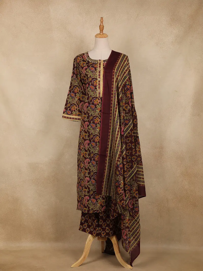 Maroon Floral Design Cotton Salwar Suit 1