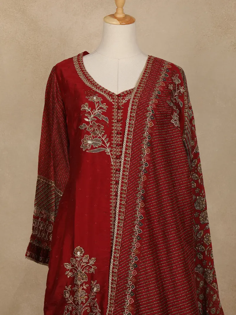 Maroon Floral Design Crepe Palazzo Salwar Suit 2