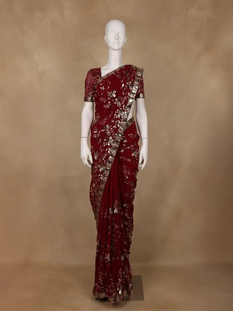 Maroon Floral Design Georgette Designer Saree 1
