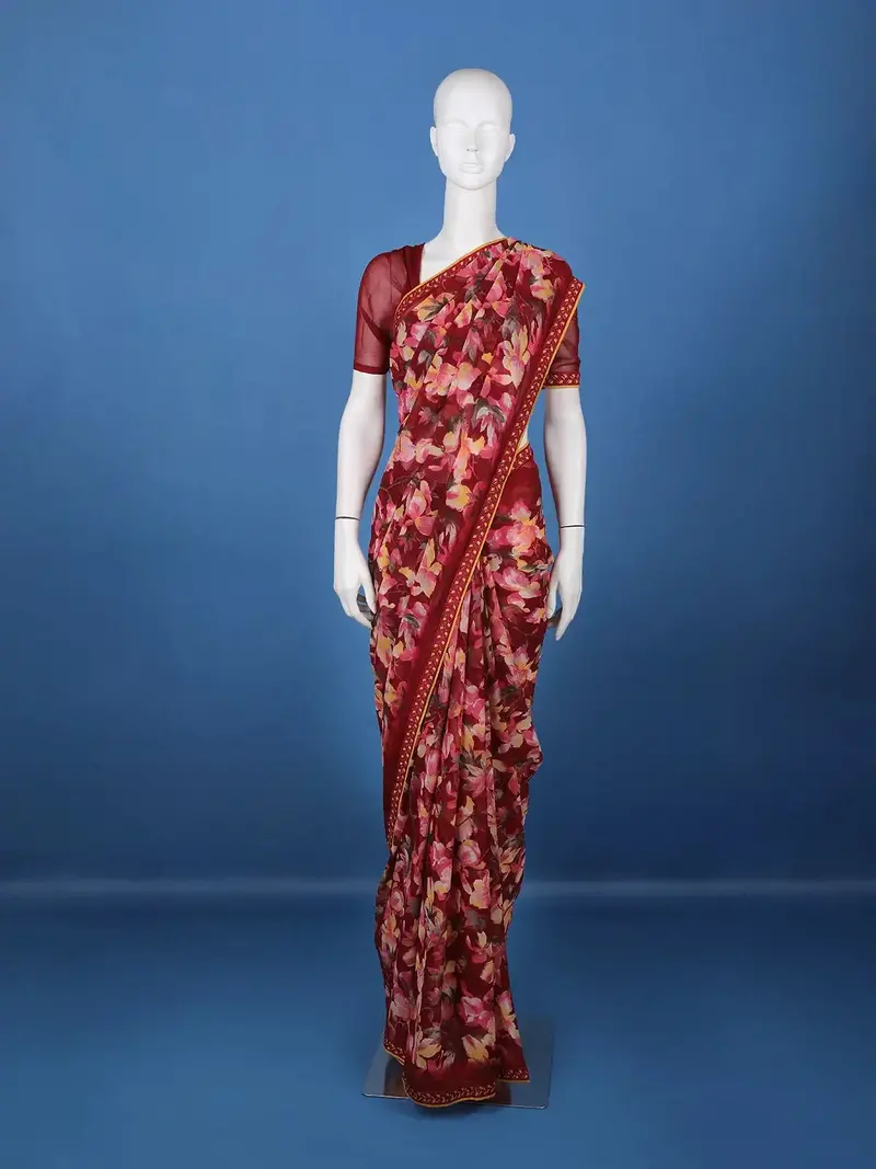 Maroon Floral Design Georgette Saree 1