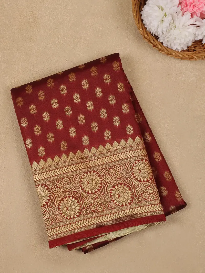 Maroon Floral Design Silk Saree 1