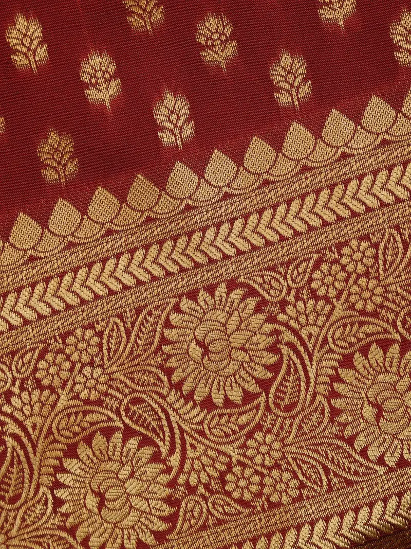Maroon Floral Design Silk Saree 2